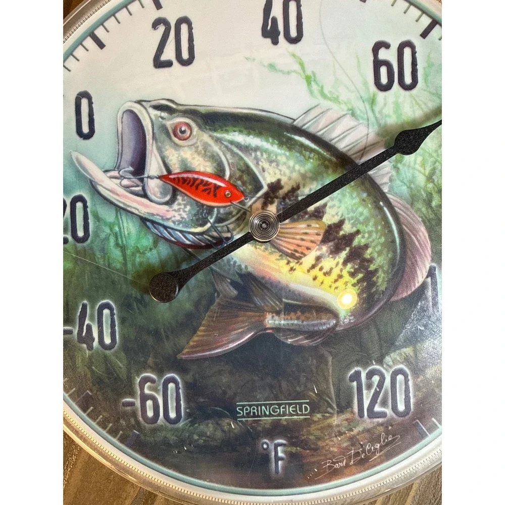 Vintage Springfield Bass Thermometer 12in Green Fishing Cabin Decor Bart DeCelie